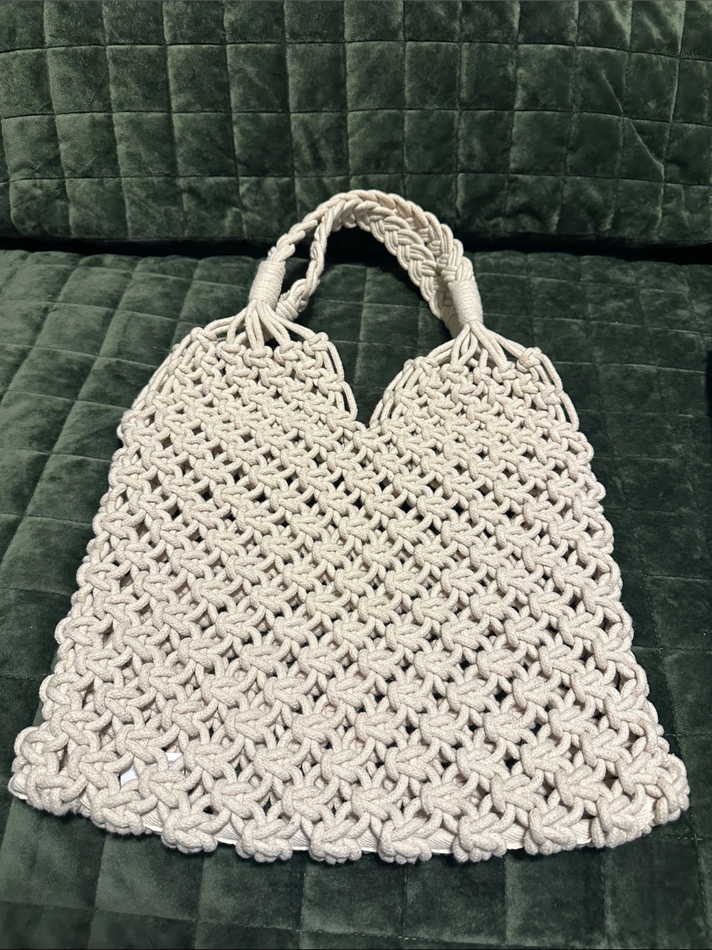 J. Crew Cream Knotted Macramé Tote with Braided Handles